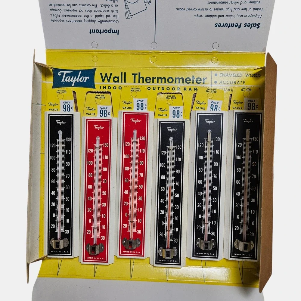 Taylor Wooden Indoor Outdoor Wall Thermometer Set of 6 W/ Display No. 5152 NWT